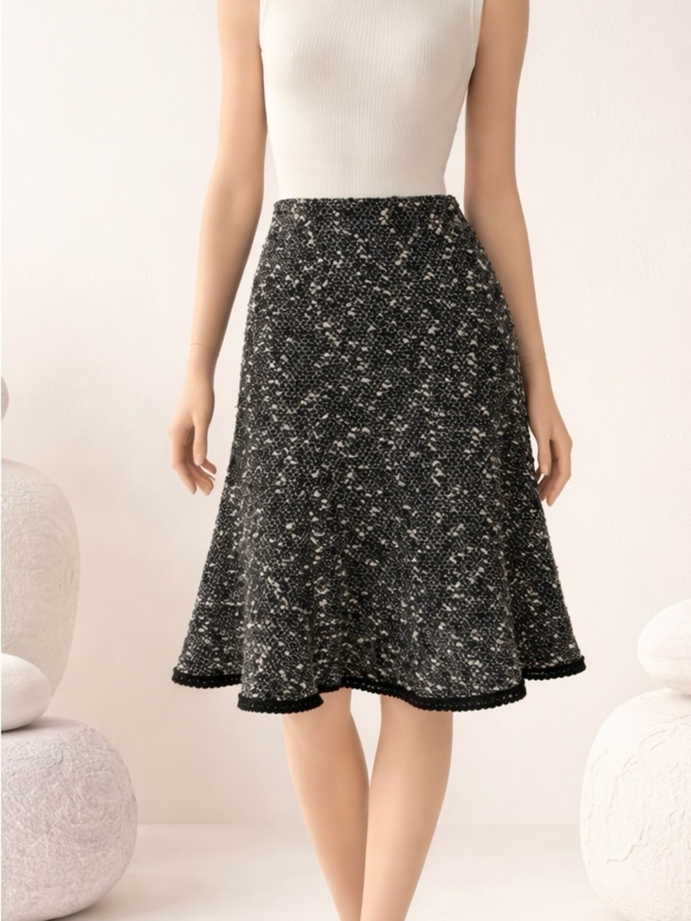 Nanette Lepore Black and White Tweed A-Line Skirt